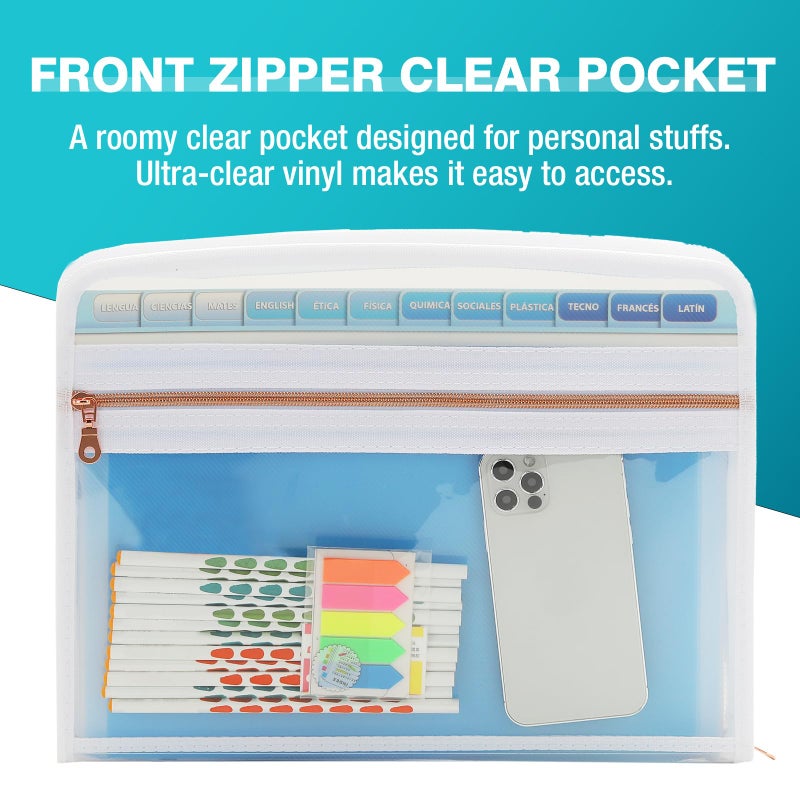 H4D 13 Pocket Expanding File Folder Organizer, Blue, 8.5-x-11-inch - Image 3